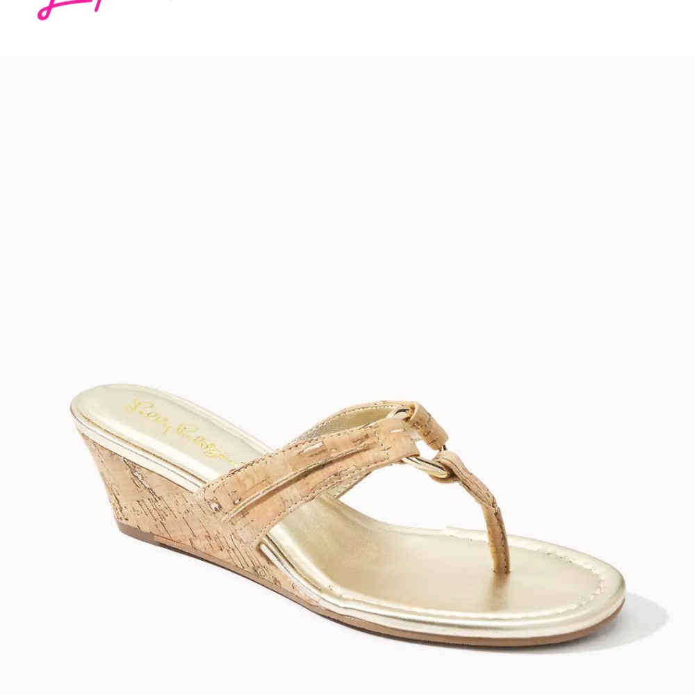 Lilly Pulitzer McKim Gold and Tan wedges